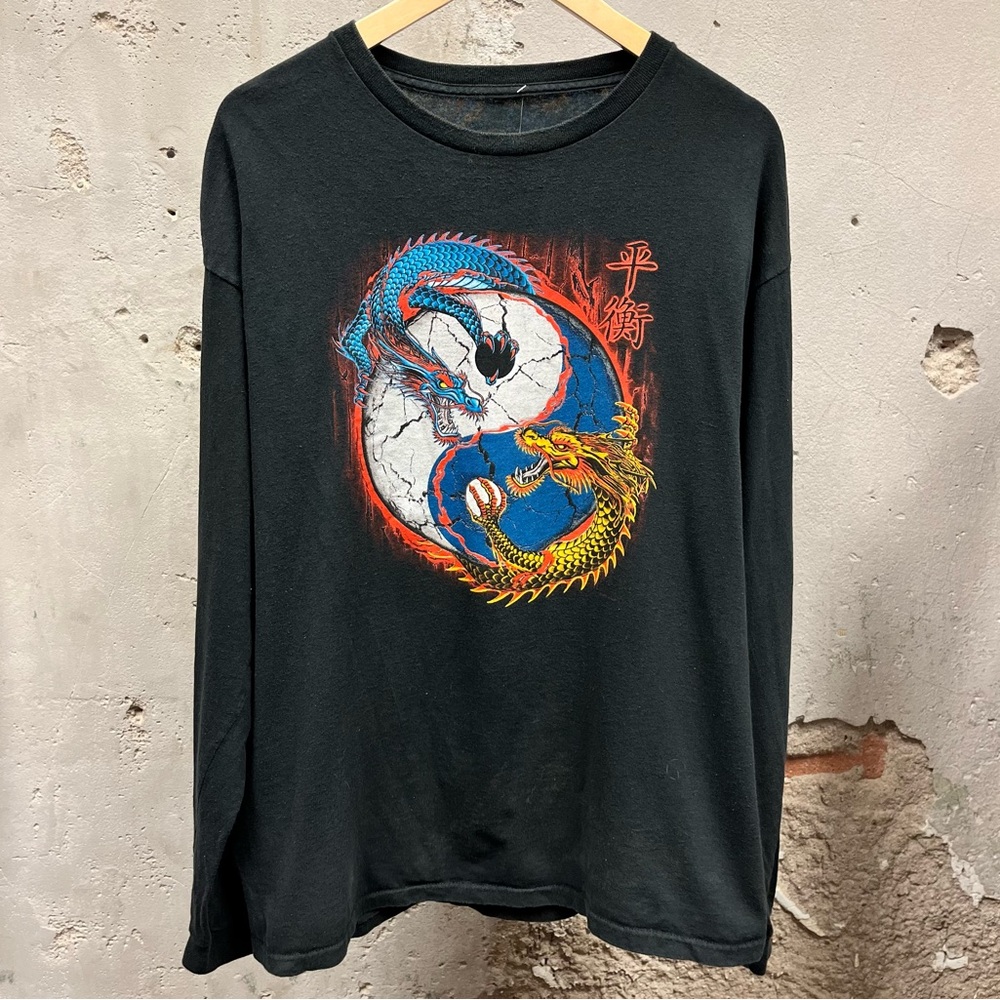 Vintage Y2K Grunge Dragon Yin-Yang Graphic Long Sleeve T-Shirt XL Chinese XL